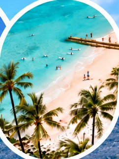 Vue aérienne d’une plage aux eaux turquoise et palmiers