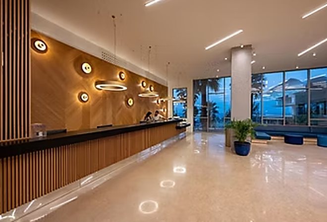 Light wood reception desk